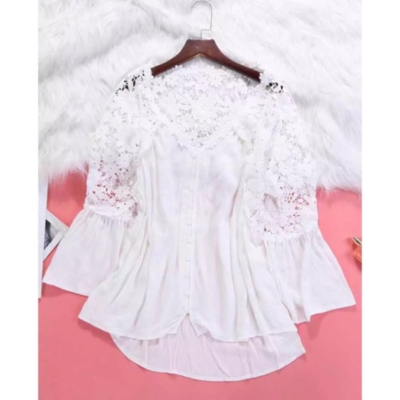SOLD OUT White Boho Crochet Lace Button Up Blouse Top - Picture 3 of 4